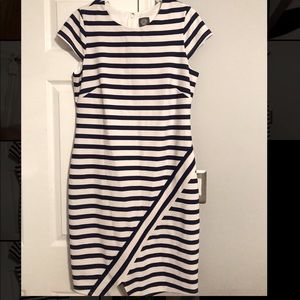 Blue and White striped dress with knee slit